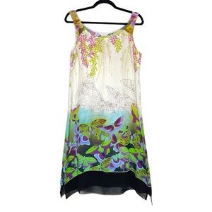 Citron Santa Monica Sleeveless Silk Butterfly Floral Shift Dress - Medium